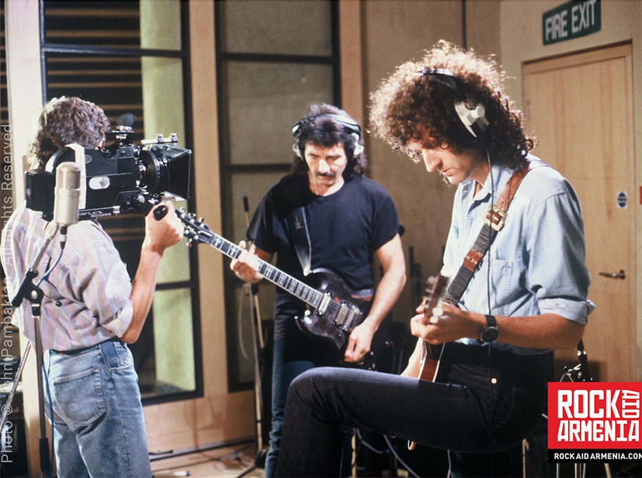 Brian May and Tony Iommi at the Rock Aid Armenia recording session  