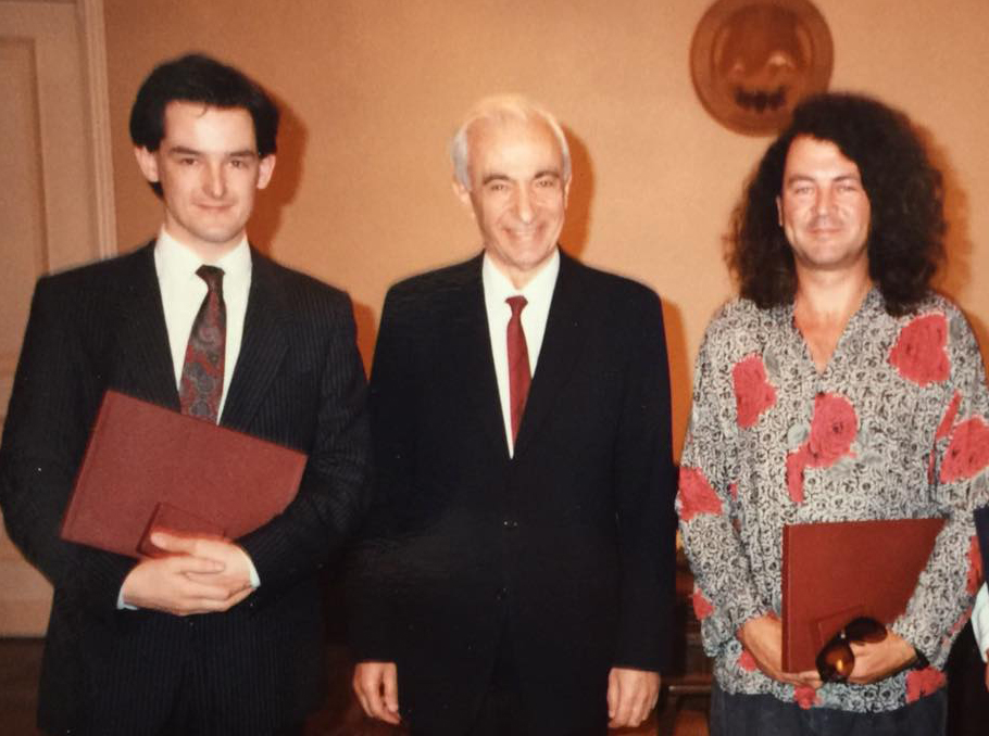Jon Dee, Chairman of Supreme Council of the Armenian SSR Hrant Voskanyan and Ian Gillan in Yerevan, May 1990