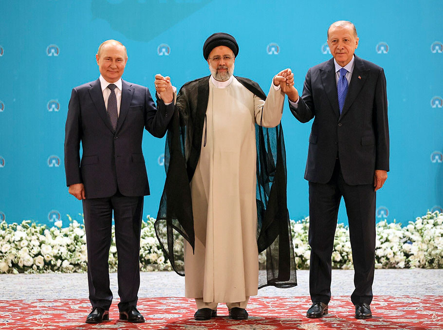 ՌԴ նախագահ Վլադիրմիր Պուտինը, Իրանի նախագահ Իբրահիմ Ռաիսին եւ Թուրքիայի նախագահ Ռեջեփ Էրդողանը