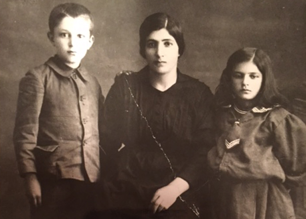 Stephen Kurkjian father, Anooshavan Kurkjian, circa 1920, with his mother Loosig Kurkjian and aunt Agnes Kurkjian.